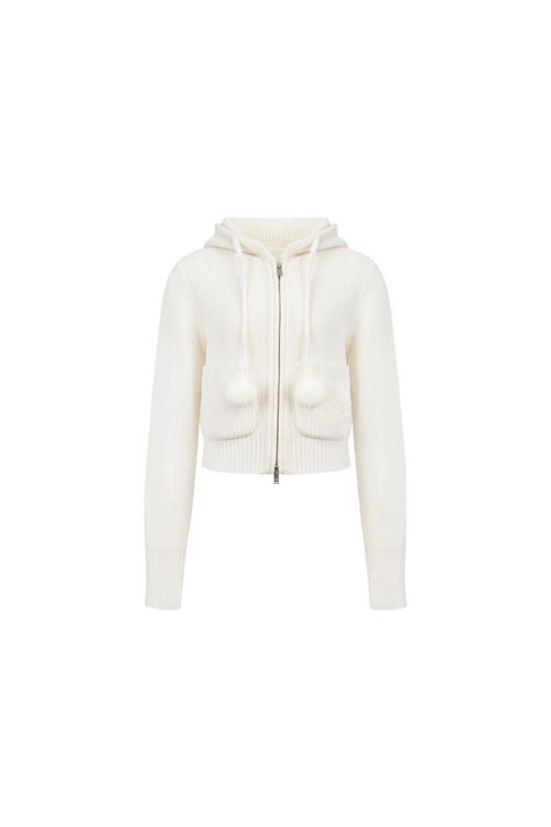 White Pom - pom Hooded Cardigan - ANN ANDELMAN