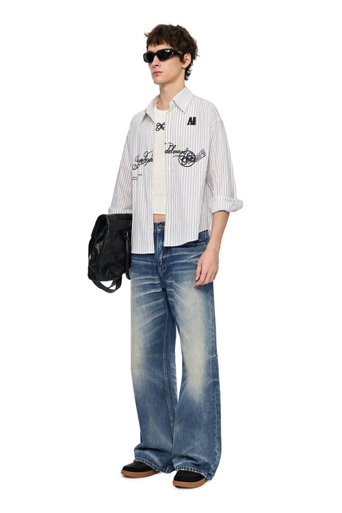 White Printed Striped Shirt - ANN ANDELMAN