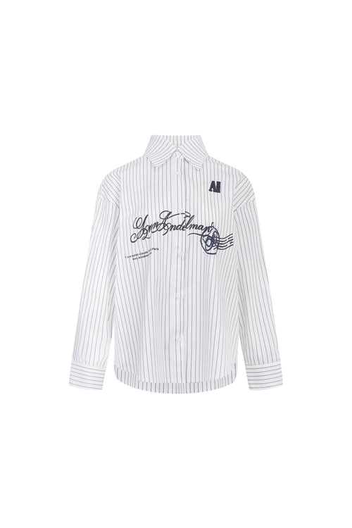 White Printed Striped Shirt - ANN ANDELMAN