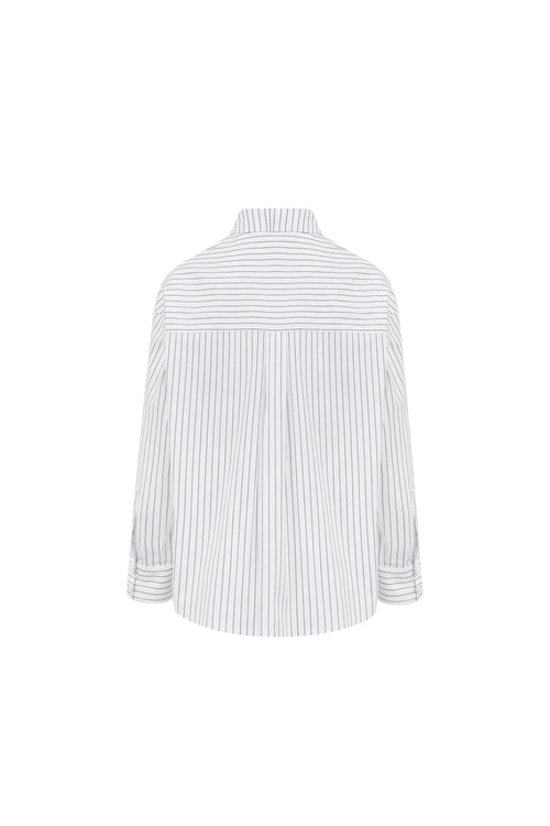 White Printed Striped Shirt - ANN ANDELMAN