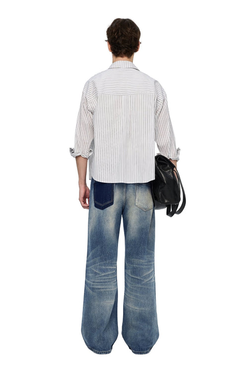 White Printed Striped Shirt - ANN ANDELMAN