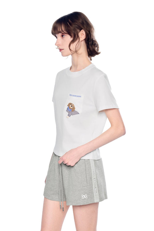 White Puppy Embroidered Cropped T-Shirt - ANN ANDELMAN