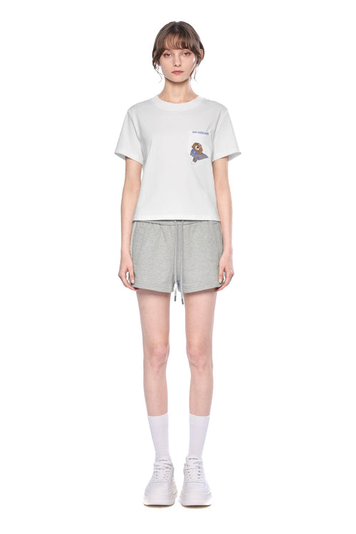 White Puppy Embroidered Cropped T-Shirt - ANN ANDELMAN