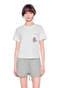 White Puppy Embroidered Cropped T-Shirt - ANN ANDELMAN