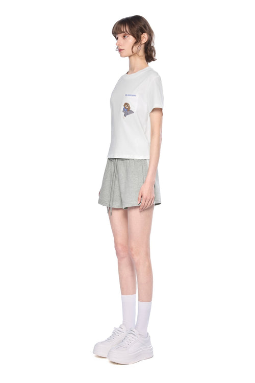 White Puppy Embroidered Cropped T-Shirt - ANN ANDELMAN