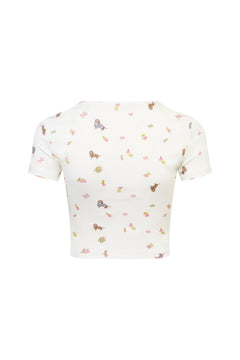 White Puppy Print Open - chested T-shirt - ANN ANDELMAN