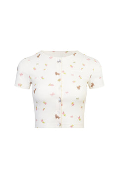 White Puppy Print Open - chested T-shirt - ANN ANDELMAN