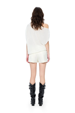 White Relaxed Off-shoulder Collar Top - ANN ANDELMAN