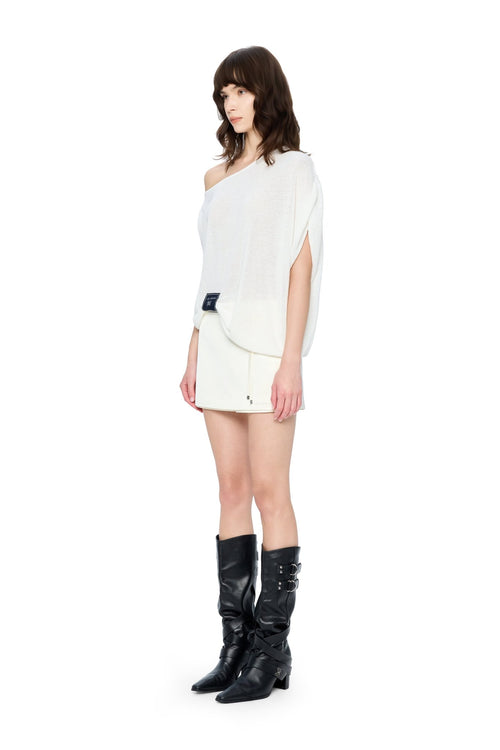 White Relaxed Off-shoulder Collar Top - ANN ANDELMAN