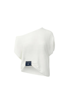 White Relaxed Off-shoulder Collar Top - ANN ANDELMAN
