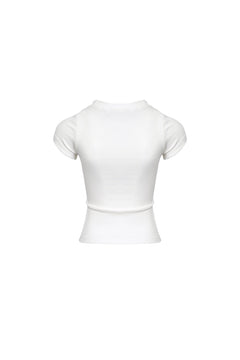 White Round Neck Short Sleeves with Label - ANN ANDELMAN