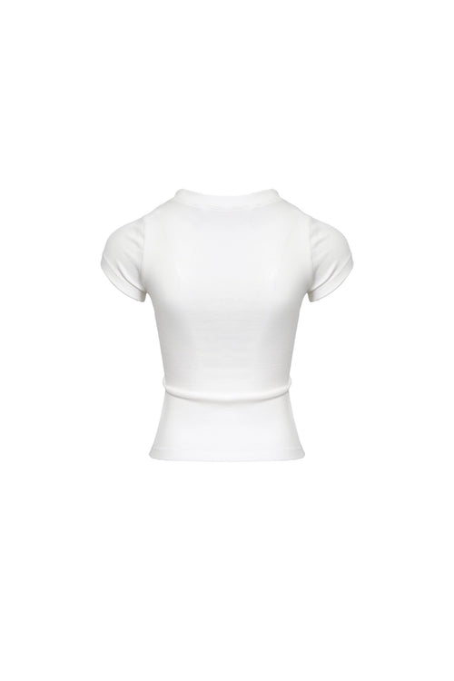 White Round Neck Short Sleeves with Label - ANN ANDELMAN