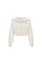 White Sailor Collar Cable Knit Cropped Cardigan - ANN ANDELMAN