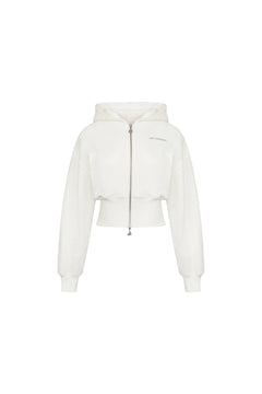 White Short Double Zipper High Waist Hoodie - ANN ANDELMAN