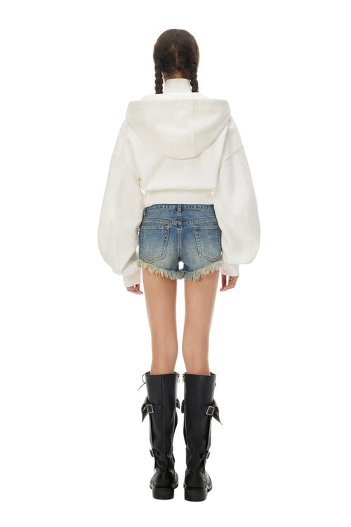 White Short Double Zipper High Waist Hoodie - ANN ANDELMAN