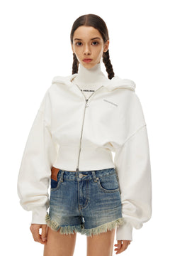 White Short Double Zipper High Waist Hoodie - ANN ANDELMAN