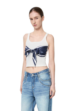 White Silk Scarf Tie-up Vest - ANN ANDELMAN