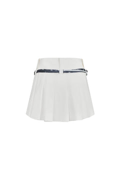 White Silk Scarf Tied with Pleated Skirt - ANN ANDELMAN