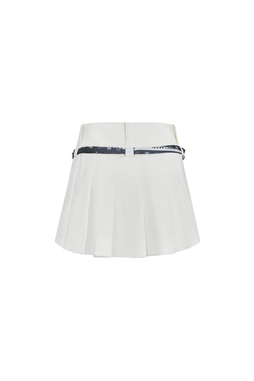 White Silk Scarf Tied with Pleated Skirt - ANN ANDELMAN