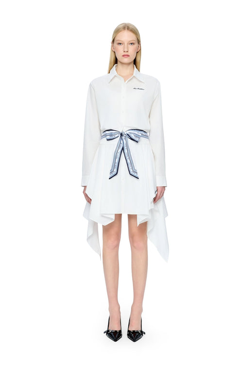 White Silk Scarf-trimmed Tie-up Shirt - ANN ANDELMAN