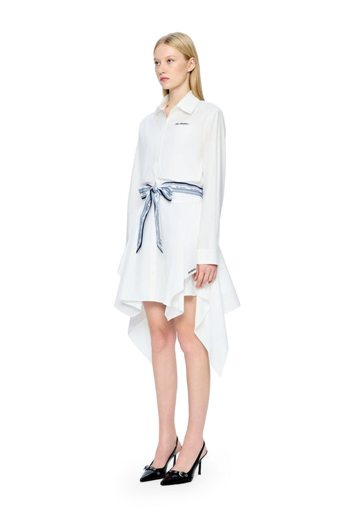 White Silk Scarf-trimmed Tie-up Shirt - ANN ANDELMAN
