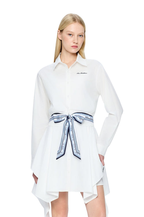 White Silk Scarf-trimmed Tie-up Shirt - ANN ANDELMAN