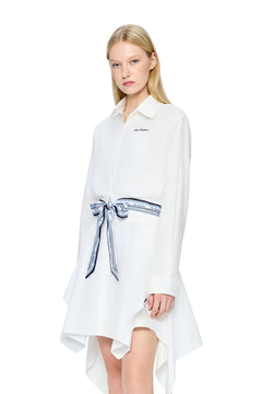 White Silk Scarf-trimmed Tie-up Shirt - ANN ANDELMAN
