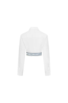 White Silk Scarf-trimmed Tie-up Shirt - ANN ANDELMAN
