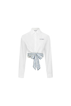 White Silk Scarf-trimmed Tie-up Shirt - ANN ANDELMAN