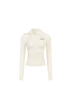 White Slanted Placket Knit Top - ANN ANDELMAN