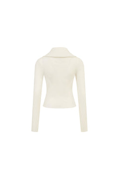 White Slanted Placket Knit Top - ANN ANDELMAN