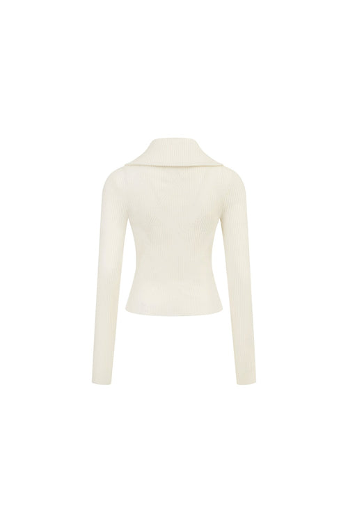 White Slanted Placket Knit Top - ANN ANDELMAN