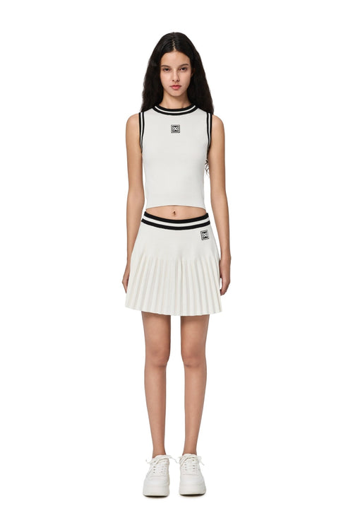 White Square Logo Color-blocked Knitted Pleated Skirt - ANN ANDELMAN