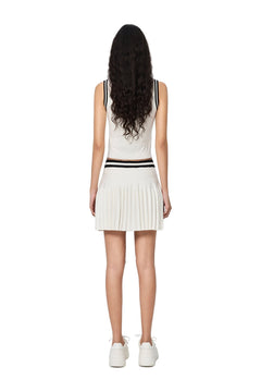 White Square Logo Color-blocked Knitted Pleated Skirt - ANN ANDELMAN
