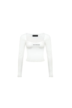 White Square - neck Long - sleeve T-shirt with Logo - ANN ANDELMAN