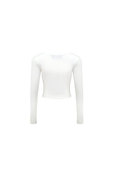 White Square - neck Long - sleeve T-shirt with Logo - ANN ANDELMAN