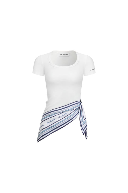White Square Neck Scarf-style Top - ANN ANDELMAN