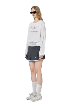 White T-shirt with Lace Trim Hem - ANN ANDELMAN