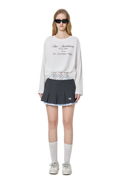 White T-shirt with Lace Trim Hem - ANN ANDELMAN