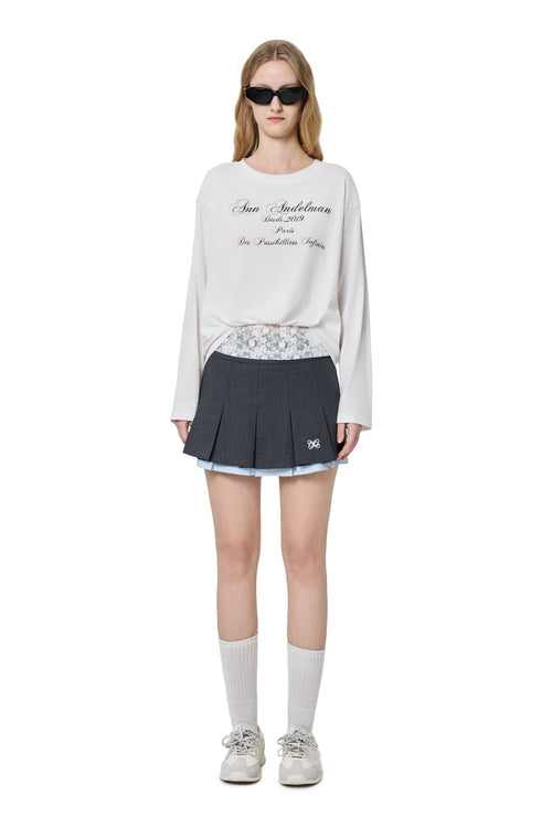 White T-shirt with Lace Trim Hem - ANN ANDELMAN
