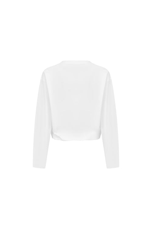 White T-shirt with Lace Trim Hem - ANN ANDELMAN