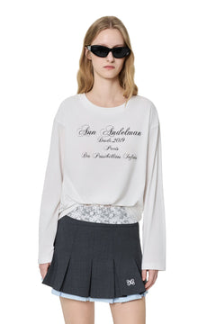 White T-shirt with Lace Trim Hem - ANN ANDELMAN