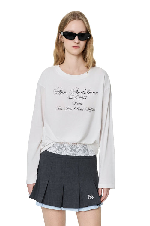 White T-shirt with Lace Trim Hem - ANN ANDELMAN