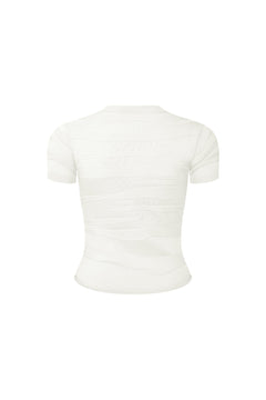 White Textured Jacquard Knit Short-sleeved T-shirt - ANN ANDELMAN