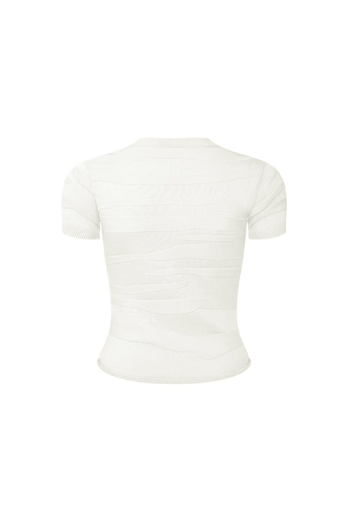 White Textured Jacquard Knit Short-sleeved T-shirt - ANN ANDELMAN