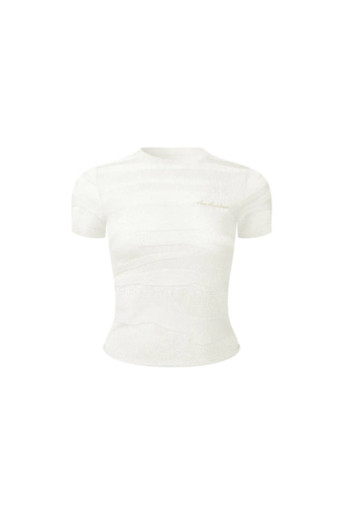 White Textured Jacquard Knit Short-sleeved T-shirt - ANN ANDELMAN