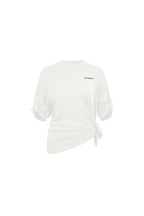 White Thin Knit T-shirt with Tufted Sleeves - ANN ANDELMAN