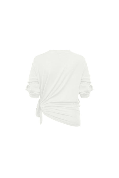 White Thin Knit T-shirt with Tufted Sleeves - ANN ANDELMAN