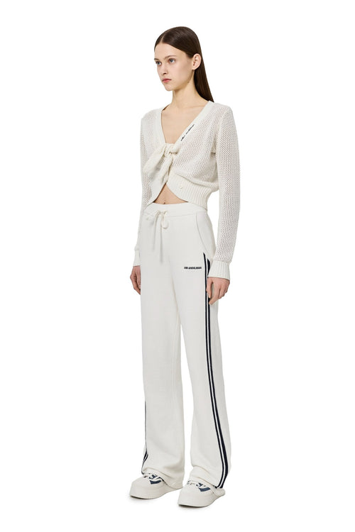 White Tie - up Openwork Knit Top - ANN ANDELMAN