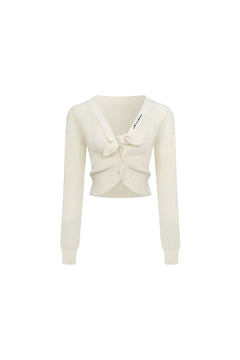 White Tie - up Openwork Knit Top - ANN ANDELMAN